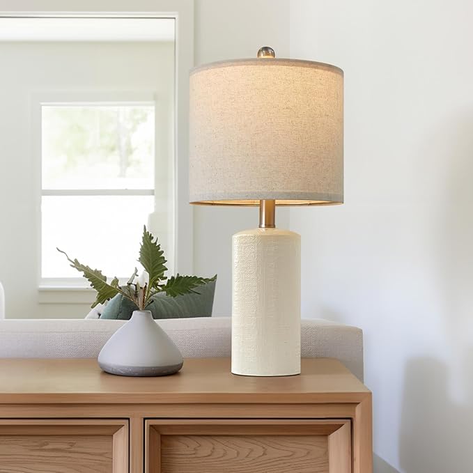 20.25" Small Single Table Lamp for Bedroom Modern Ceramic Nightstand Lamp Farmhouse Bedside Lamp Boho Living Room Lamp White End Side Table Lamp