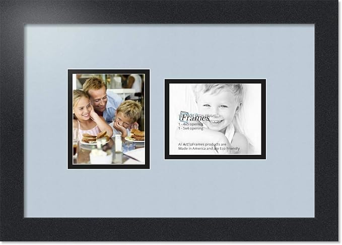 ArtToFrames Collage Photo Frame Double Mat with 2 - 4x5 Openings and Satin Black Frame
