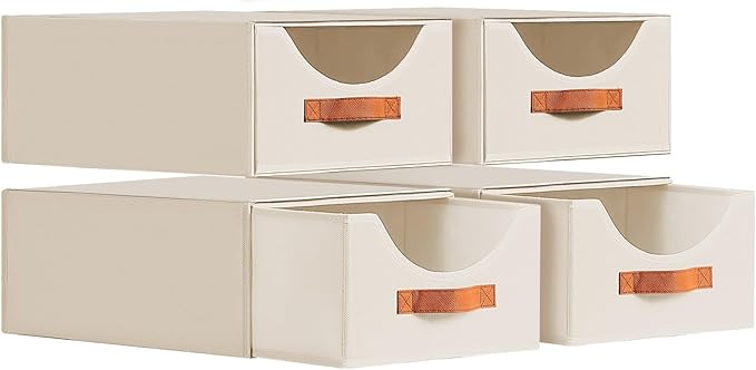 Closet Organizers and Storage - Large Stackable Storage Bins with Drawer, Fabric Bins for Organization, Collapsible Drawer Organizer Clothes for Bedroom, Living Room, 4 Pack, Beige