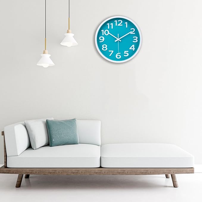 Wall Clock Silent Non Ticking Indoor Outdoor Clock Battery Operated Easy to Read Analog Decorative Clocks for Bedroom Office Home Patio Pool Porch Decor,12 Inch Aqua