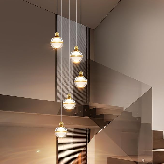 Modern Pendant Lighting Dimmable LED Hanging Pendant Light Fixtures Gold Cluster Pendant Lights Kitchen Island for Dining Room Living Room Bedroom Stairs Globe 5-Light