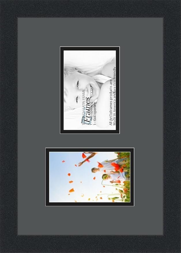 ArtToFrames Collage Photo Frame Double Mat with 2 - 4x6 Openings and Satin Black Frame