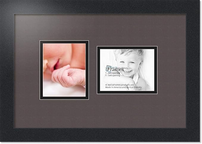 ArtToFrames Collage Photo Frame Double Mat with 2 - 4x5 Openings and Satin Black Frame