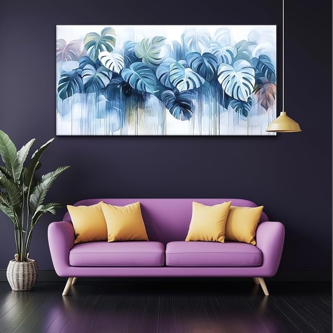 Navy Blue Plant Wall Art for Living Room Office Canvas Painting Prints Nature Artwork Dining Room Bedroom Decor (16x30 Inches)