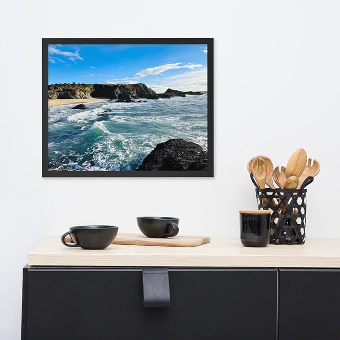 Bodega Bay Coastal Wall Art – Framed Ocean Photography Print – California Nature Landscape Poster – Seascape Decor for Living Room or Bedroom (16x20 inches) - Wooden Framed (Black)