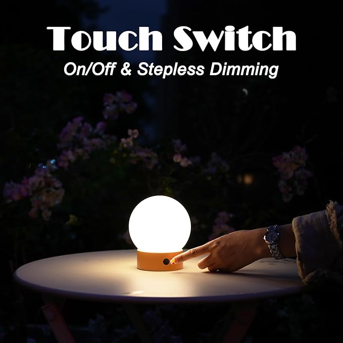 Small Cute Cordless Table Lamp Rechargeable, Battery Operated Shower Lamp Waterproof, Touch Dimmable Globe Ambient Light for Outdoor/Bedside/Patio/Dining (White)