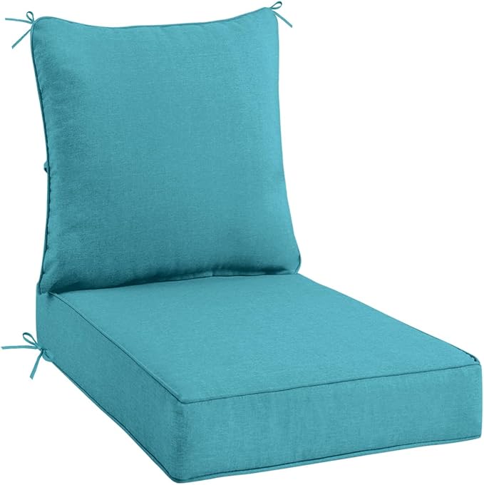 Sundale Outdoor Olefin Deep Seat Cushion, Patio Chair Cushion and Pillow, Water-Resistant Sectional Sofa Pad with Straps Teal, 23 x 26 x 4 Inches