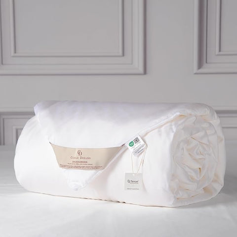 CUDDLE DREAMS Silk Filled Comforter for All Season, Detachable Tencel Duvet Cover for Easy Care, Naturally Breathable (White, Queen)