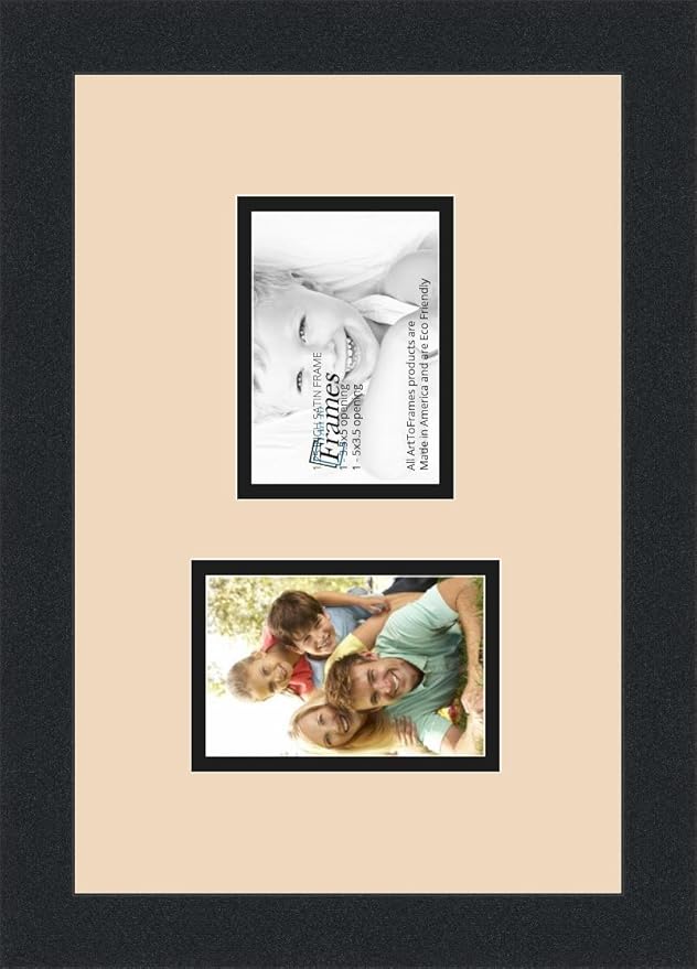 ArtToFrames Collage Photo Frame Double Mat with 2 - 3.5x5 Openings and Satin Black Frame
