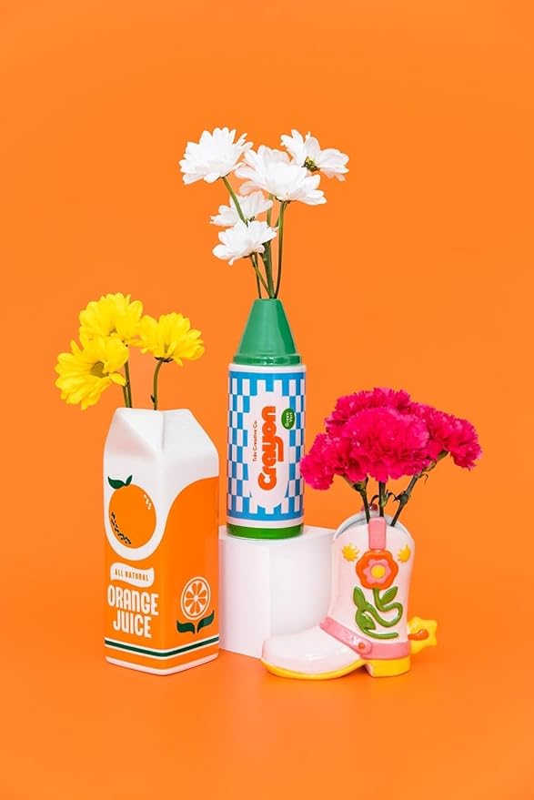 ban.do Vintage Inspired Orange Juice Vase, The Original Rise and Shine Decorative Ceramic Vase, OJ Carton, Retro/Unique/Eclectic/Novelty Accent for Home/Kitchen/Office, Orange Juice