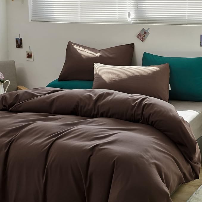 Pureant Brown Comforter Sets California King Solid Mocha Coffee Bedding Comforters Cal King Cotton Women Men Plain Dark Color Quilts Adult Dark Brownness Modern Chestnut Comforters Pure Brown Bedding