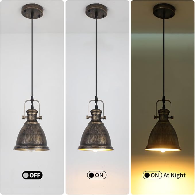 Bronze Pendant Lights Kitchen Island 3 Pack, Vintage Pendant Light, 6.5’’ Farmhouse Kitchen Light Fixtures, Adjustable Height, Pendant Lighting for Dining Room, Living Room, Sink, Bar