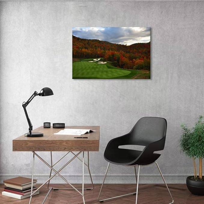chenchenArt Sequoyah North Carolina Mountains Golf Course Wall Art for Living Room Bedroom Bathroom Home Decorations Golf Art Canvas Prints Framed Ready to Hang(12''H x 16''W)