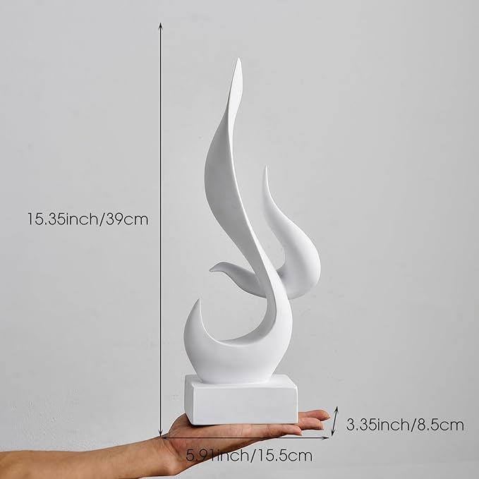 FJS White Decor Modern Flame Statue Decorations for Living Room, Resin Sculptures Home Décor Accents, Abstract Art Sculpture for Shelf Dining Room Office Coffee Table Centerpiece