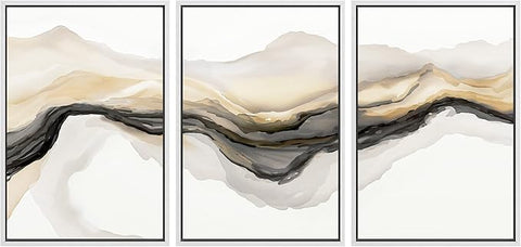 SIGNWIN Framed Canvas Print Wall Art Set Gold Gray Smoke Wave Landscape Abstract Shapes Illustrations Modern Art Decorative Contemporary Colorful for Living Room, Bedroom, Office - 24"x36"x3 White