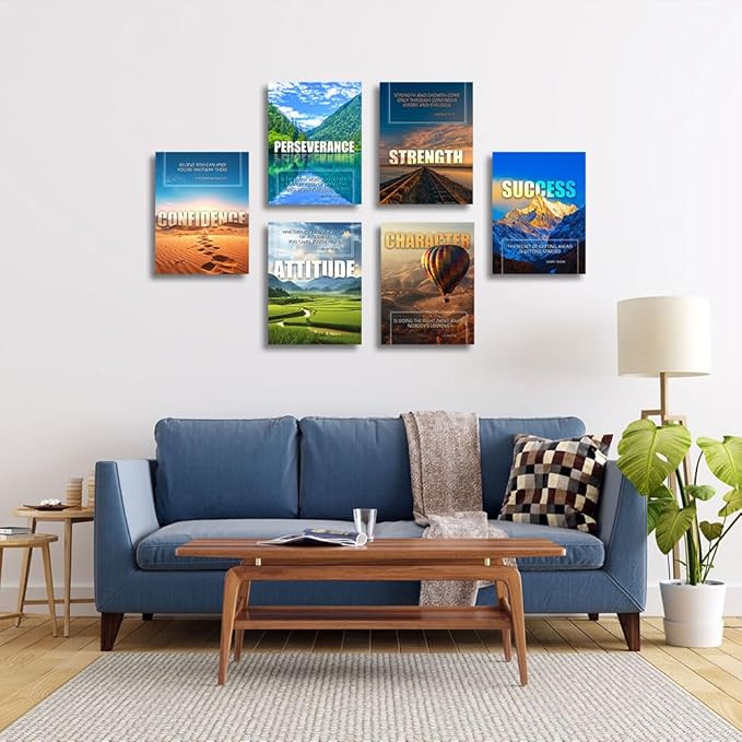 Inspirational Quotes Motivational Wall Art Decoration, Landscape Canvas Painting Suitable for Library, Office, Living Room, Home Decor, Tabletop/Hanging | 6-Pack (29 x 38 cm) Framed