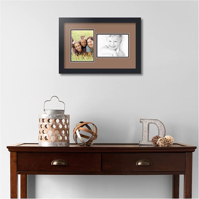 ArtToFrames Collage Photo Frame Double Mat with 2 - 5x7 Openings and Satin Black Frame