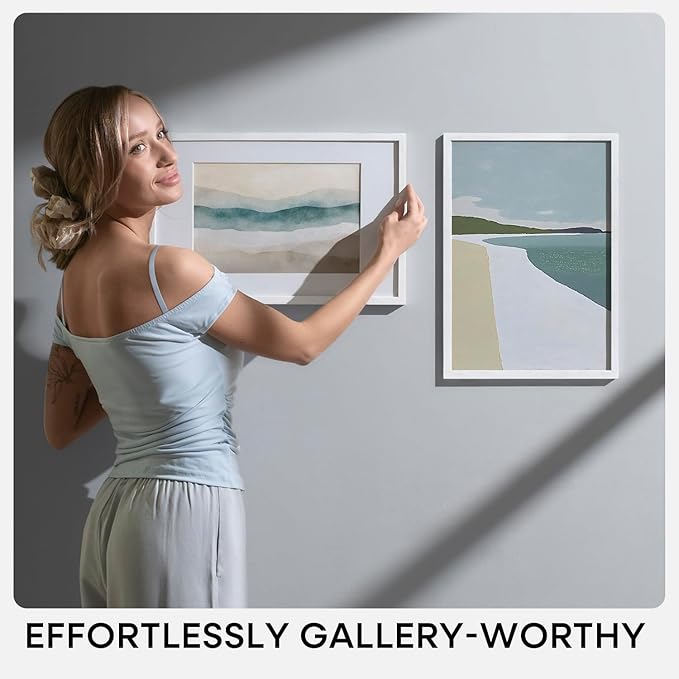 Homeforia 24x30 Poster Frame White, High End Oak 24 x 30 White Wood Picture Frames with Mat 18 x 24 for Photo, 24x30 Wooden Frame Matted to 18x24, 30x24 Large Frame, Tempered Glass, Wall Kit, Set of 1