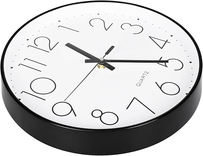 Wall Clock 12 Inch Silent Non-Ticking Modern Wall Clocks Battery Operated for Living Room, Kitchen, Office Decor (Black)