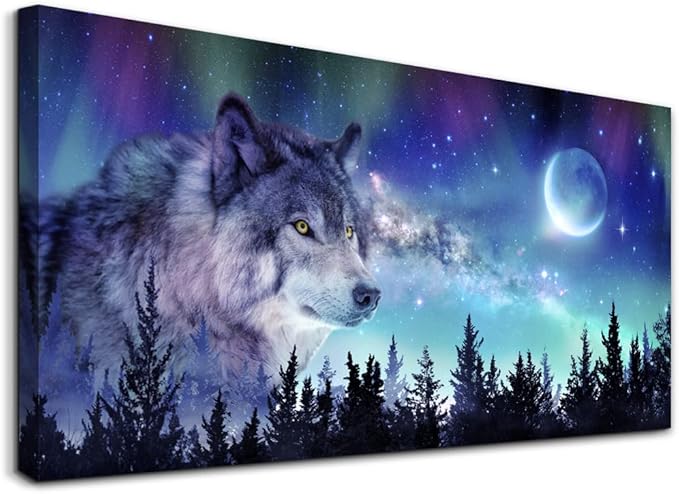 MHARTK66 Canvas Wall Art For Living Room Large Decor Paintings Bedroom Modern Family Decorations Office Abstract Aurora Scenery Wolf Pictures Artwork Posters Home Decoration