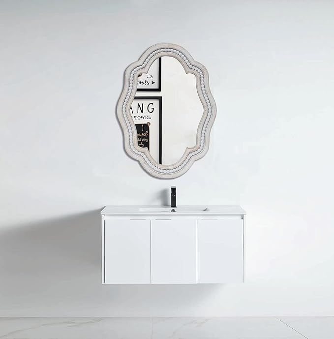 Decorative Mirror with Unique Designed, Vintage Mirror Enhance Home Style, Small Bathroom Mirrors, Stylish White Trim Wood Wall Mirrors, Ideal for Bathroom, Entryway, Bedroom