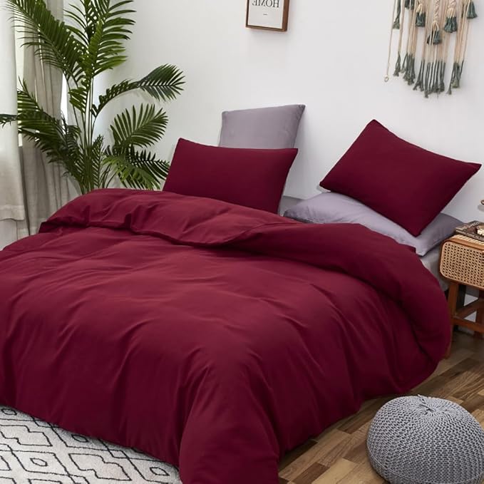 CLOTHKNOW Burgundy California King Comforer Set Fluffy Wine Red Bedding Comforer Sets Dark Red Comforter Soft All Season Bedding Sets with 2 x Pillowcases