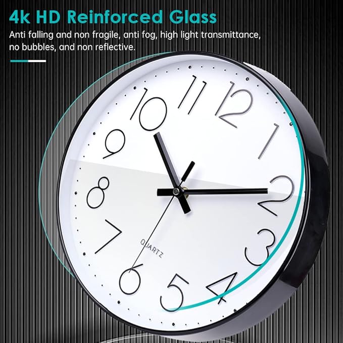 jomparis Black Wall Clock Large 13.5 Inch Silent Non Ticking Battery Operated Quartz Decorative Round Wall Clock for Classroom Living Room,Office,School
