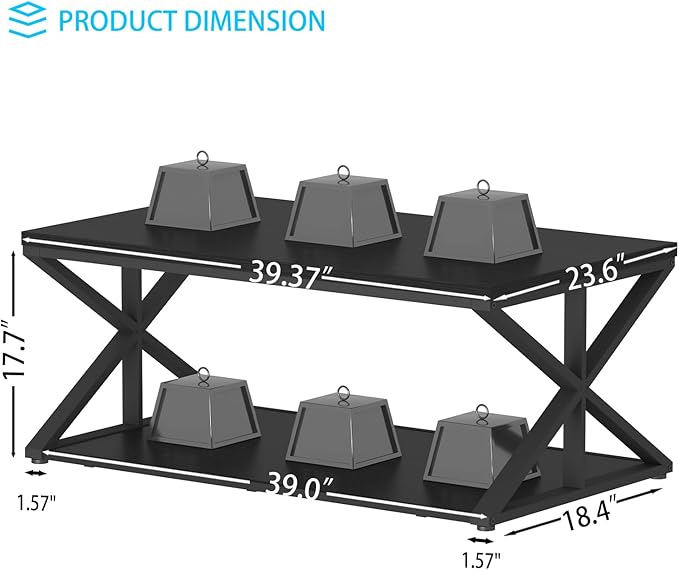 Launica Modern Coffee Table with Storage, Farmhouse Living Room Table, Minimalist Rectangle Center Table, Industrial Vintage Wood Tea Table, 39 Inch, Black Oak