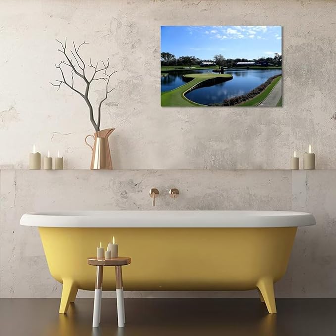 TPC Sawgrass Golf Course Wall Art for Living Room Bedroom Office Wall Decor - USA Golf Course Picture Poster Framed Artwork Canvas Prints Golf Art Ready to Hang(18''H x 24''W)