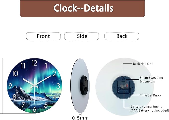 XNM Aurora Teal Clocks for Living Room Modern Wall Clock Battery Operated 16 Inches or Larger Analog Glass Wall Clock Non Ticking