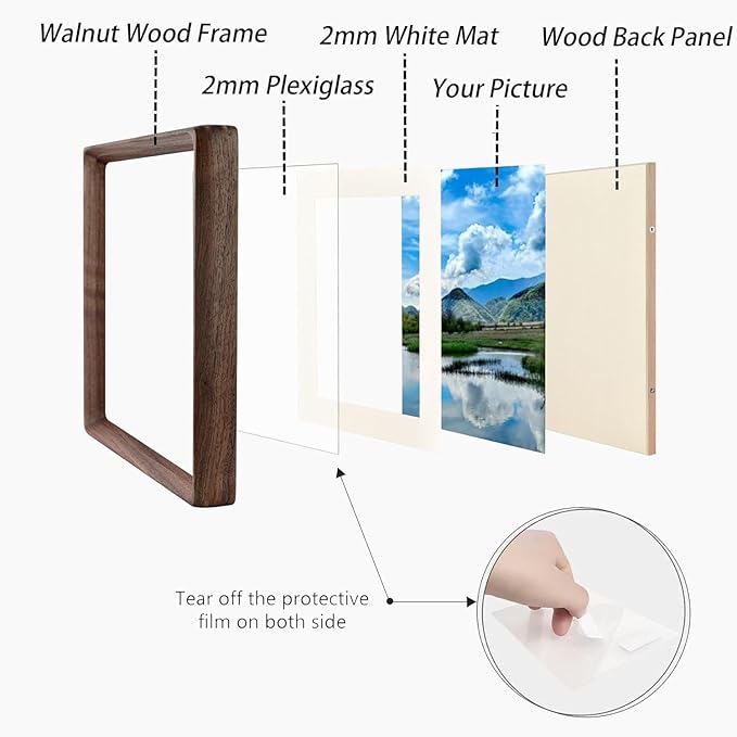 12x18 Picture Frame in Natural Walnut Wood, Solid Wooden Photo Frames Matted to 11x17, Gallery Poster Frames for Wall Mount
