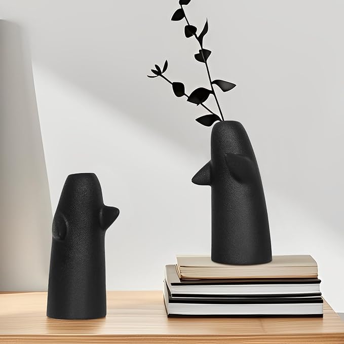 2 Pack Black Flower Vases for Bouquet, Small Ceramic Vases for for Centerpieces Home Decor Accents Terracotta Vase for Table Entryway Bookshelf Living Room