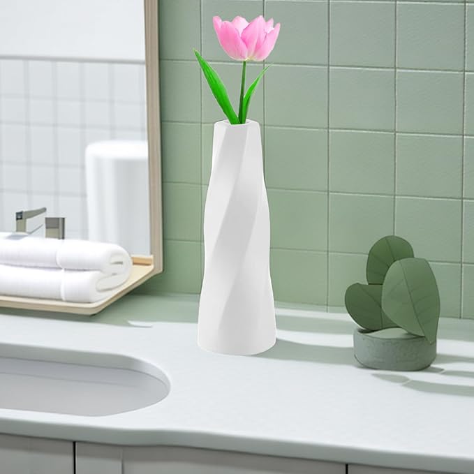 10 Pack White Vases, 8 Inch Plastic White Bud Vases Bulk for Flowers Pampas Grass, Tall Unbreakable Ceramic Look Small Plastic Flower Vases for Centerpieces Home Table Decor