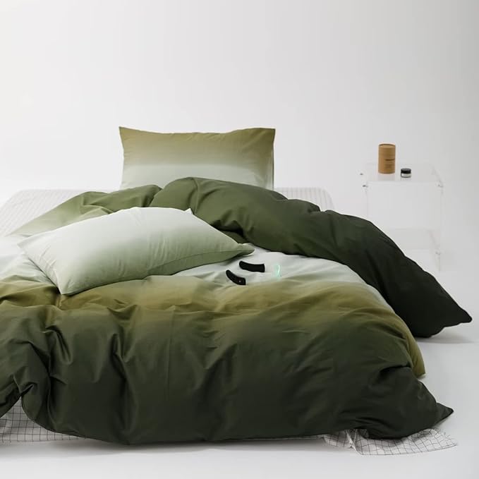 Luxlovery Dark Green Comforter Set King Army Green and White Bedding Set Gradient Color Bedding Set Soft Breathable Blanket Quilts Modern Olive Green Comforter Set