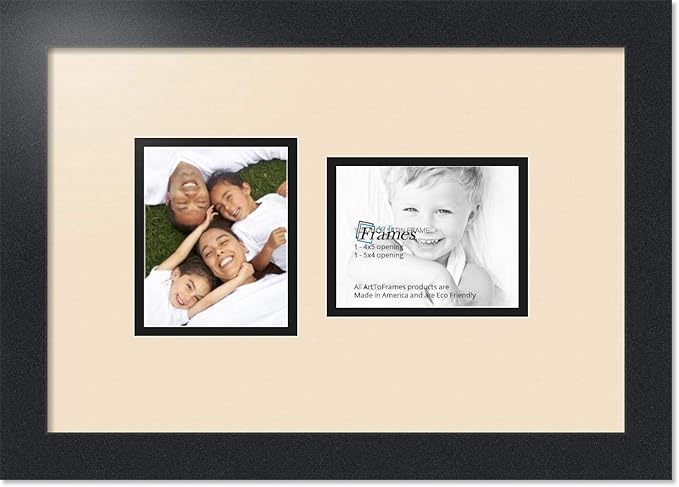 ArtToFrames Double-Multimat-104-783/89-FRBW26079 Collage Photo Frame Double Mat with 2-4x5 Openings and Satin Black Frame