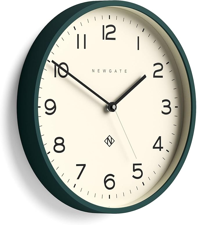 NEWGATE® Number Three Echo Wall Clock | Modern Round Clock | 14.5 inch | Eden Green | Easy to Read Numbers | Ideal for Kitchen, Living Room or Office