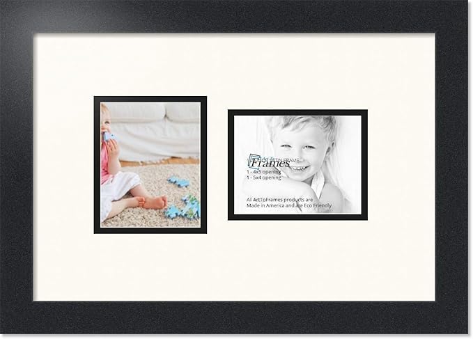 ArtToFrames Collage Photo Frame Double Mat with 2 - 4x5 Openings and Satin Black Frame