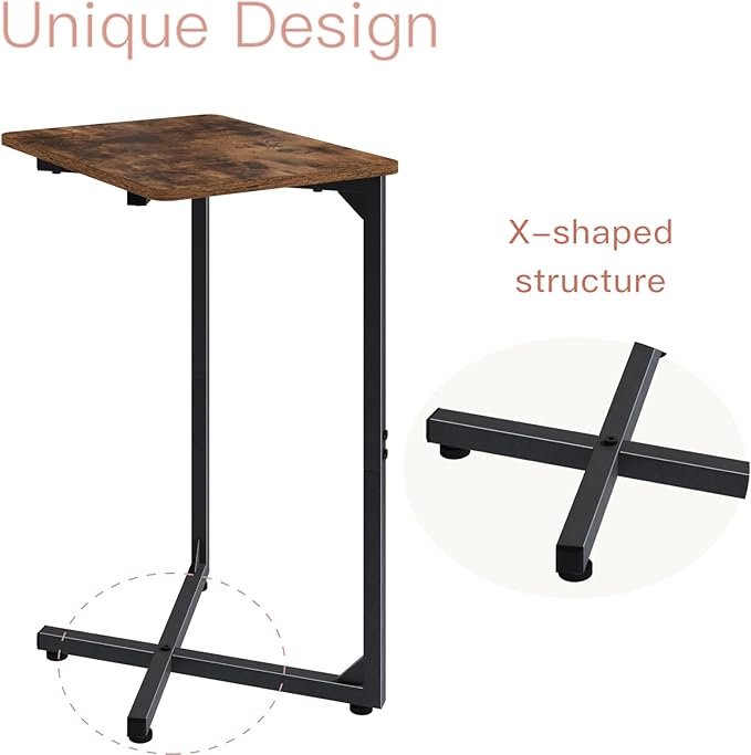 NEFROM C-Shaped End Tables, TV Trays Set of 2, Small Side Table for Couch, Sofa Table for Living Room, Bedroom, Bedside ET-X-BRW2