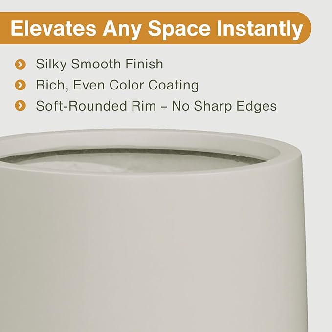 13" H x 12.6" D Conico Fiberstone Round Planter with Drainage Hole, Smooth Finishes, Weather Resistant for Indoor and Outdoor Use, Included 2 Extra Coco Mats (Taupe, 10" Pot Opening)