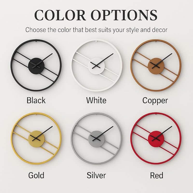 Modern Industrial Wall Clock – Oversized Silent Round Clock – Rustic Metal Wall Art – Minimalist Living Room Decor (Silver, 28 Inch / 70 cm)