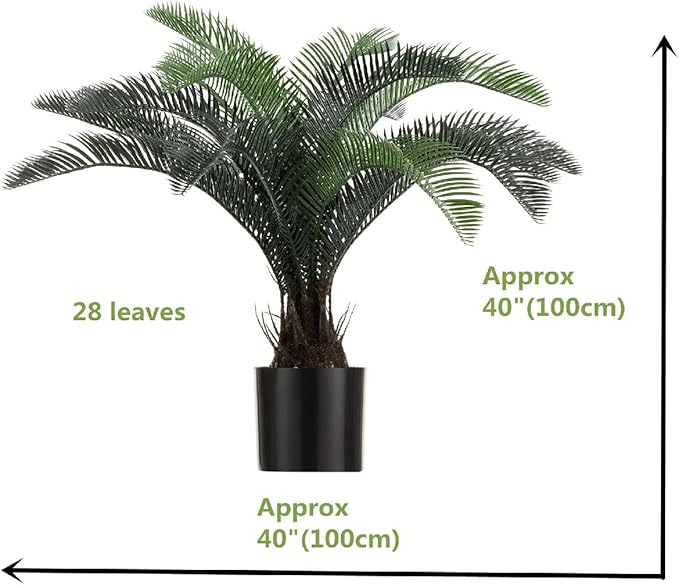 ALLTOP TURF Nearly Natural 40" Artificial Cycas Plant(28 Leaves) Fake Revoluta Sago Palm Tree for Home Garden Office Store Floor Decoration, with Black Pot