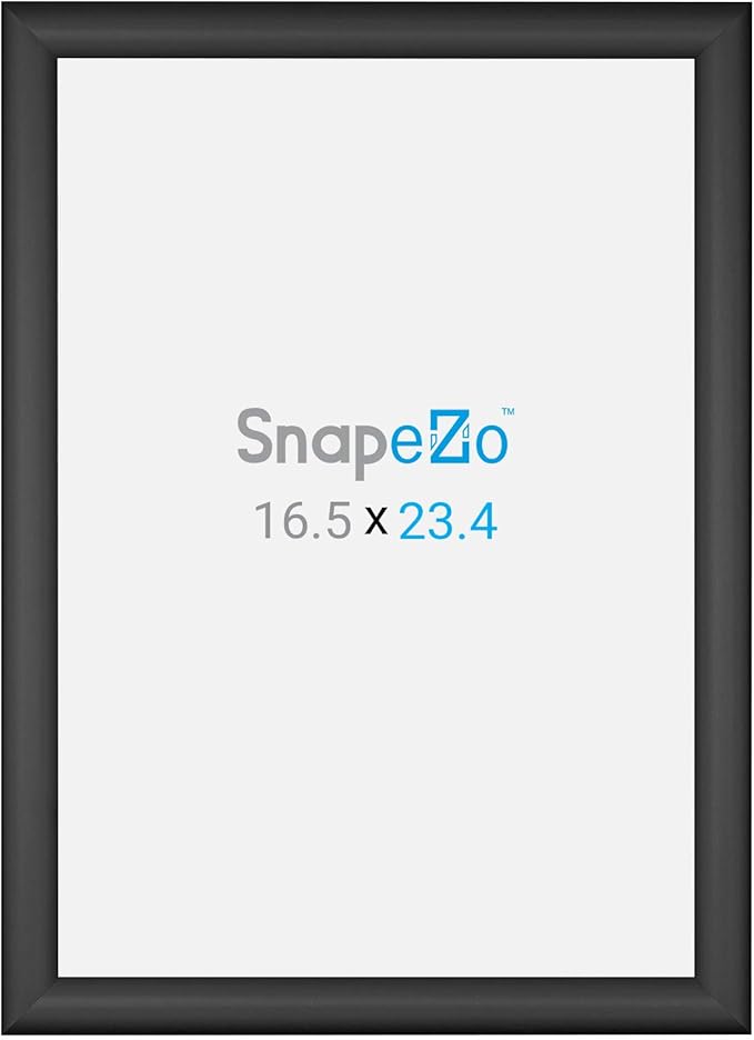 SnapeZo 16.5 x 23.4 inches (A2 Euro Size) Sleek Black Poster Frame, Front-Loading, Wall Mount, Aluminum 1" Profile, Sleek Series
