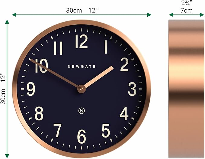 NEWGATE® Master Edwards Wall Clock | Mid Century Style Clock | 12 inch | Deep Metal case with Copper/Rose Gold Finish | Modern Retro Design for Kitchen, Living Room or Office