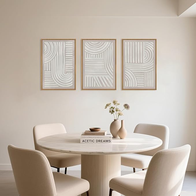 Large Abstract Neutral Geometric Framed Canvas Wall Art,Boho Minimalist Shapes Wall Decor,Modern Lines Artwork,Mid Century Arch Art Print for Living Room,Bedroom,Office-24 x36 x3