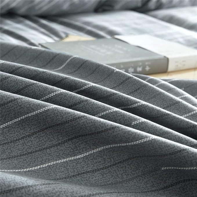 VM VOUGEMARKET 100% Natural Cotton Striped Duvet Cover Set,Gray Stripes Pattern Printed Comforter Cover for Boys Men,Reversible Modern Simple Style Bedding Set