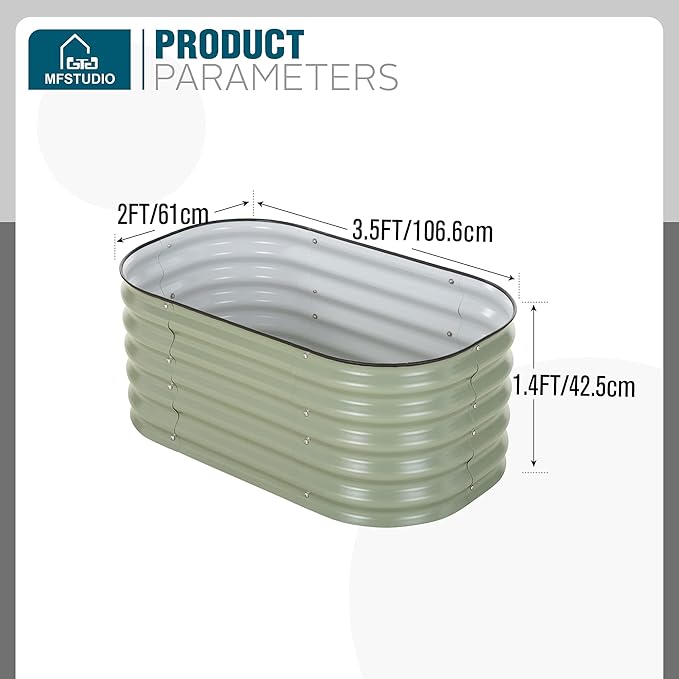 MFSTUDIO Galvanized Raised Garden Bed Kit Outdoor Planter Raised Beds Oval 17" Tall Metal Planter Box for Vegetables Flower Herbs, 3.5x2x1.4FT