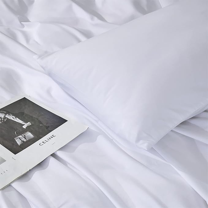 Pureant White Comforter Sets California King Solid White Bedding Comforters Cal King Women Men Plain White Bed Quilts Cozy All White Minimalist Bedding Adults Teens Pure White Durable Comforter