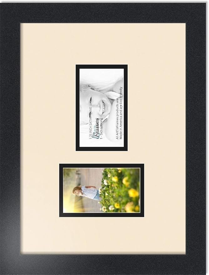 ArtToFrames Collage Photo Frame Double Mat with 2 - 3x5 Openings and Satin Black Frame