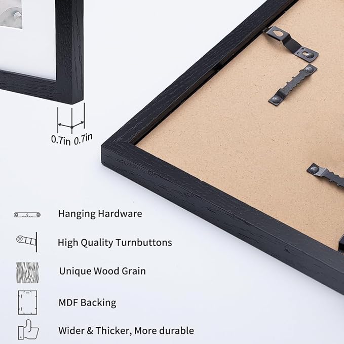Axeman 16x24 Frame With Mat for 12x18, Solid Oak Wood 16x24 Poster Frame With Tempered Glass, 16 x 24 Picture Frame for Wall, 16 by 24 Wood Frame for Home Decor, Hanging Hardware included, Black