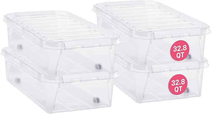 Classic 35 Underbed Storage Box, 31L/32.8QT BPA-Free Large Stackable Container with Secure Lid, Swedish Made Storage for Clothes & Seasonal Items, 4 Pack (4)